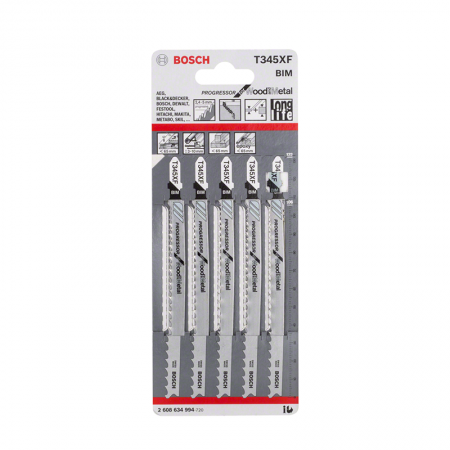 Lot de 5 lames de scie sauteuse T 345 XF bois et métal BOSCH