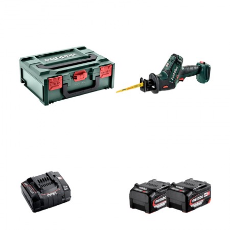 Scie sabre 18V SSE 18 LTX Compact + 2 batteries 18V 5.2 Ah + 1 chargeur rapide ASC 145 METABO
