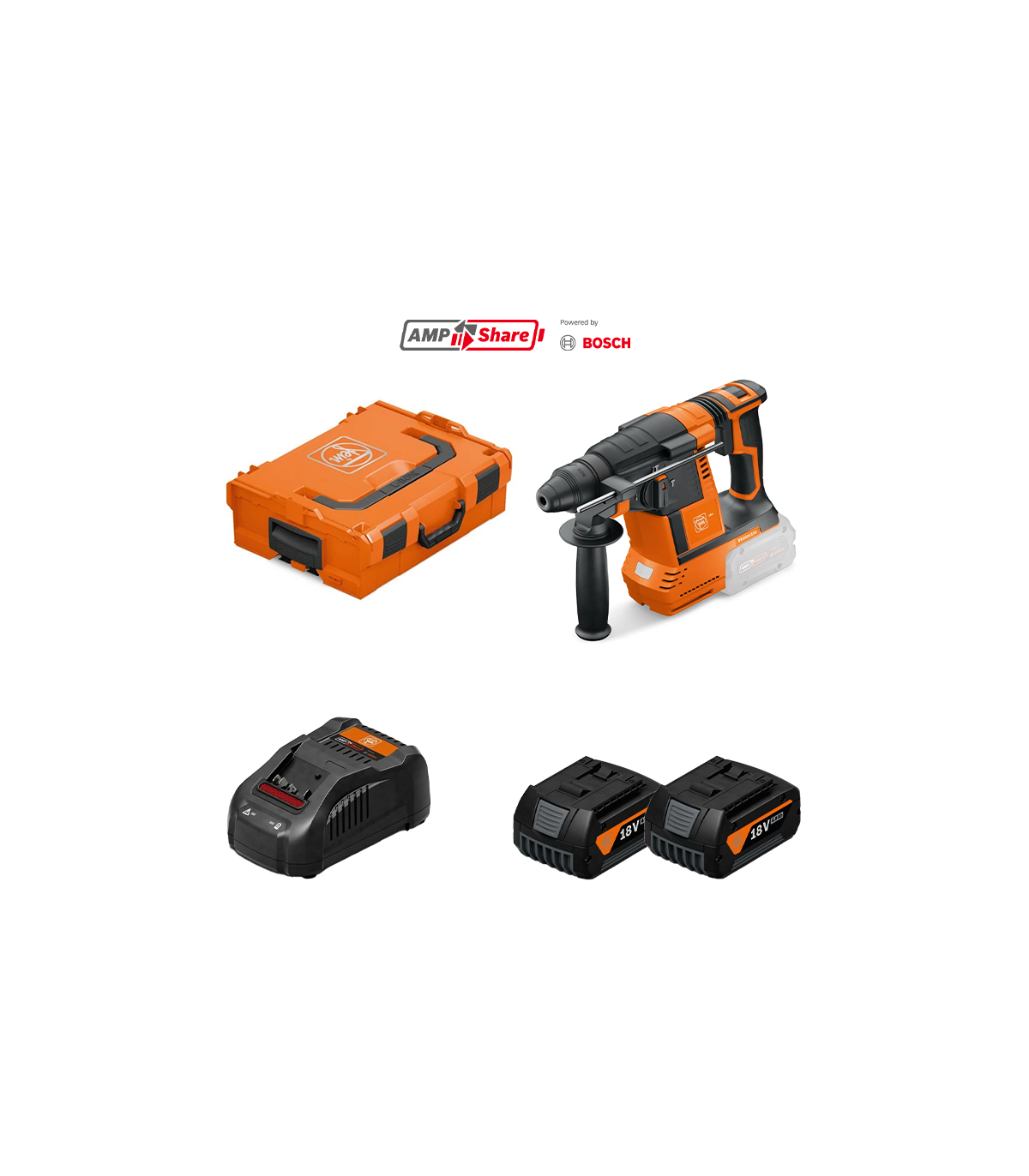 Perforateur burineur 18V ABH 18-26 AS + 2 batteries GBA 18V 4 Ah AS + 1 chargeur rapide GAL 1880 CV AS FEIN