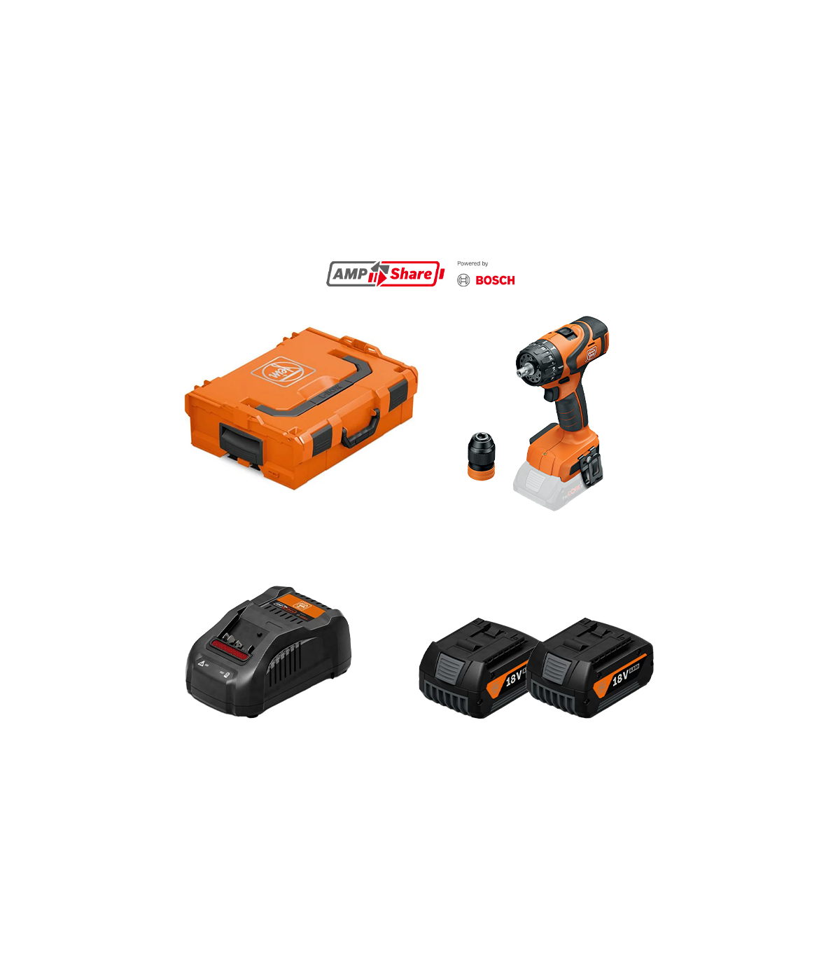 Perceuse-visseuse ABS 18 Q AS + 2 batteries GBA 18V 4 Ah AS + 1 chargeur GAL 1880 CV AS FEIN