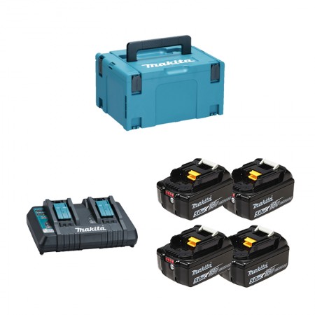 Pack 4 batteries BL1850B 18V 5 Ah + chargeur double DC18RD MAKITA