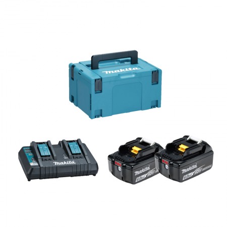 Pack 2 batteries BL1860B 18V 6 Ah + chargeur double DC18RD MAKITA