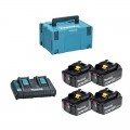 Pack 4 batteries BL1860B 18V 6 Ah + chargeur double DC18RD MAKITA