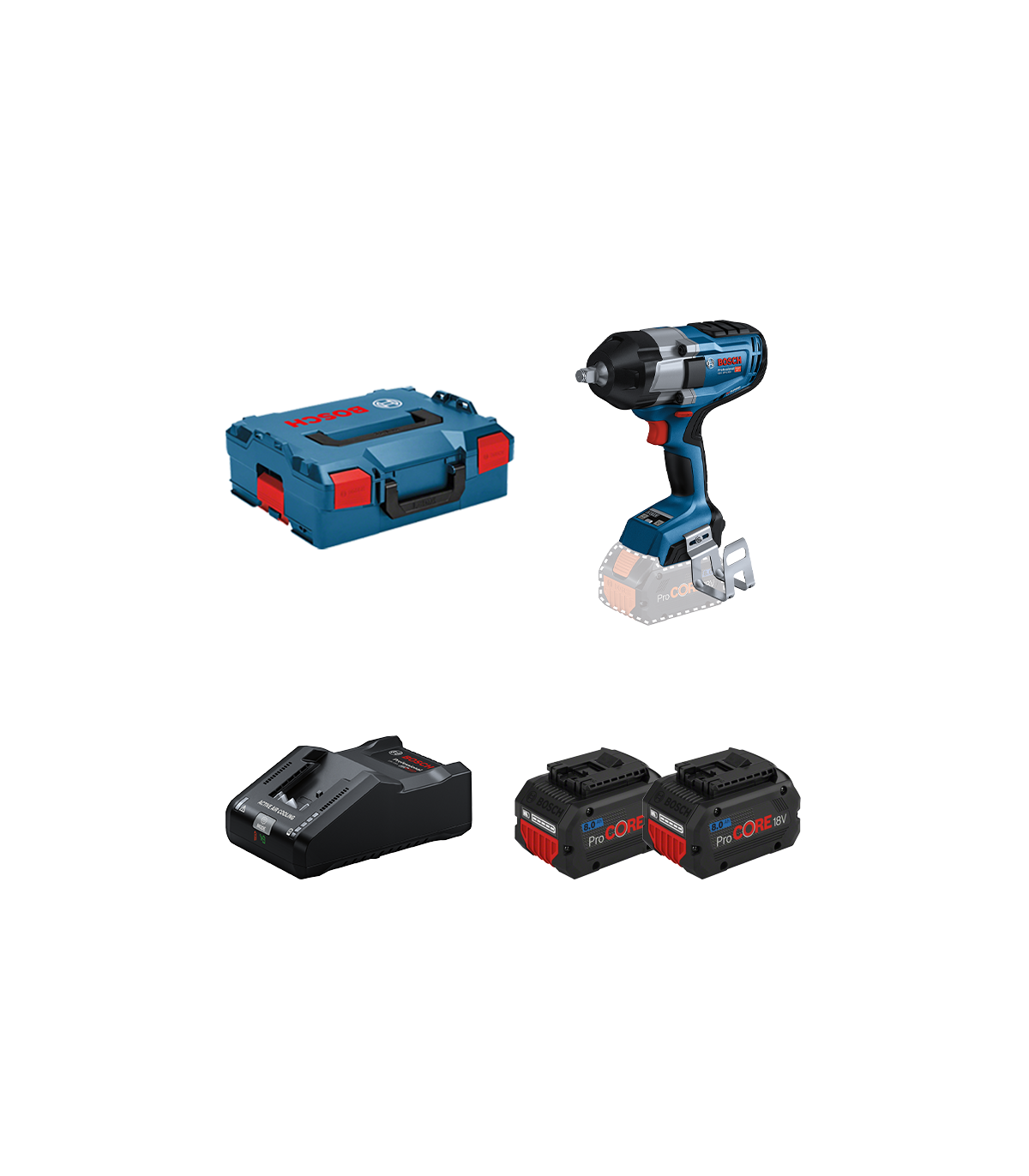 Boulonneuse GDS 18V-1000 + 2 batteries Procore 18V 8 Ah + 1 chargeur GAL 18V-160 BOSCH