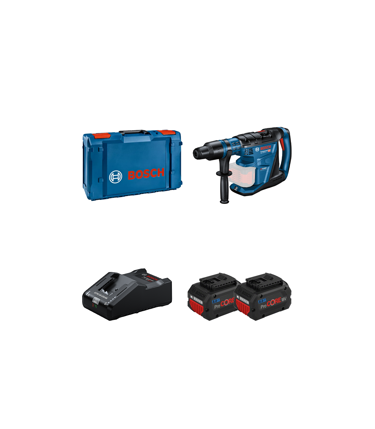 Perforateur SDS MAX GBH 18V-40 C + 2 batteries Procore 18V 8 Ah + 1 chargeur GAL 18V-160 BOSCH