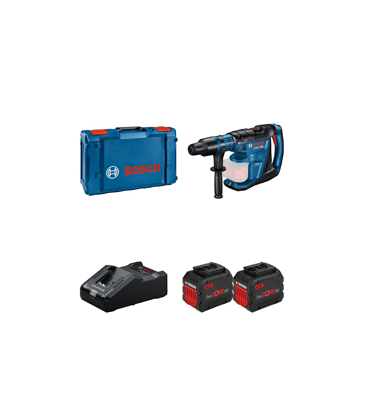 Perforateur SDS MAX GBH 18V-40 C + 2 batteries Procore 18V 12 Ah + 1 chargeur GAL 18V-160 BOSCH