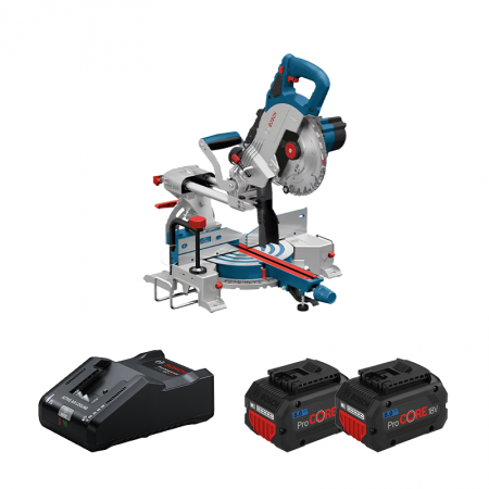 Scie à onglet radiale Ø216 mm GCM 18V-216 + 2 batteries Procore 18V 8 Ah + 1 chargeur GAL 18V-160 BOSCH