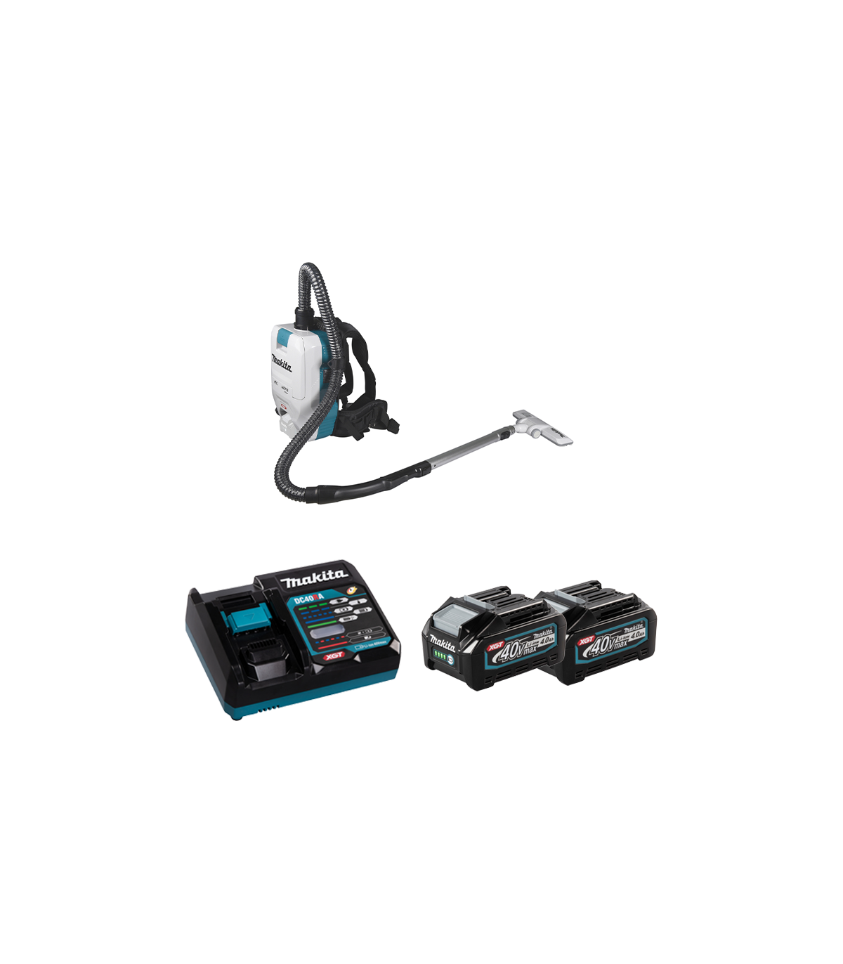 Aspirateur dorsal XGT 40V VC008GZ + 2 batteries 40V 4 Ah + chargeur rapide DC40RA MAKITA