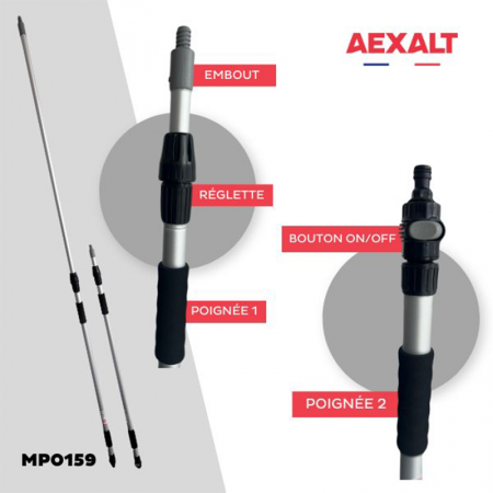 Manche alu passage d'eau télescopique 2 x 1,20 m AEXALT