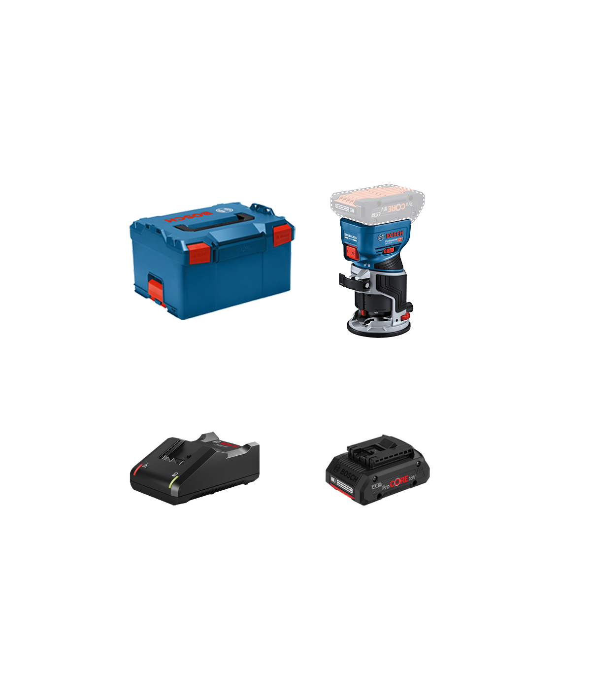 Affleureuse GKF 18V-8 + 1 batterie ProCore 18V 4 Ah + Chargeur GAL 18V-40 BOSCH