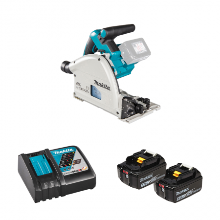 Scie plongeante Ø165 mm 2 x 18V DSP601ZU + 2 batteries BL1850B 18V 5 Ah + chargeur rapide DC18RC MAKITA