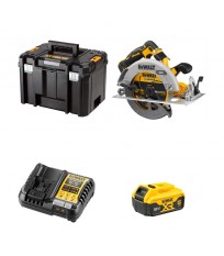 Scie circulaire 18V Ø190 mm DCS573NT-XJ + 1 batterie 18V 5 Ah + 1 chargeur DCB1104-QW DEWALT