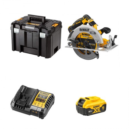 Scie circulaire 18V Ø190 mm DCS573NT-XJ + 1 batterie 18V 5 Ah + 1 chargeur DCB1104-QW DEWALT