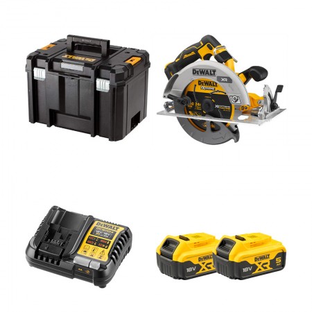Scie circulaire 18V Ø190 mm DCS573NT-XJ + 2 batteries 18V 5 Ah + 1 chargeur DCB1104-QW DEWALT