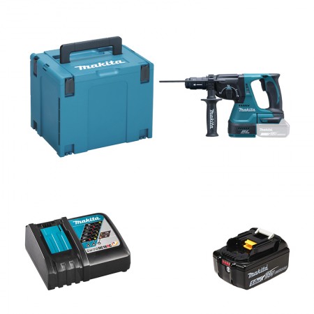 Perforateur burineur DHR243ZJ + 1 batterie BL1850B 18V 5 Ah + 1 chargeur rapide DC18RC MAKITA