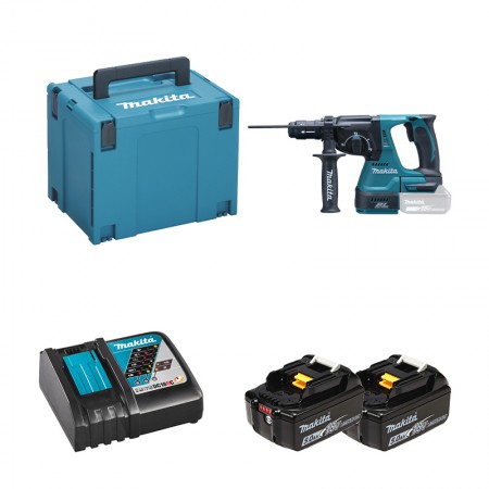 Perforateur burineur DHR243ZJ + 2 batteries BL1850B 18V 5 Ah + 1 chargeur rapide DC18RC MAKITA