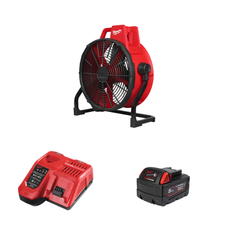 Ventilateur de chantier M18 ARFHP-0 + 1 batterie 18V 5 Ah + 1 Chargeur M12-18 FC MILWAUKEE