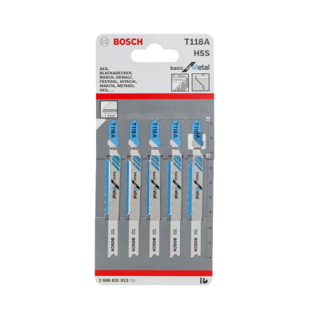 Lot de 5 lames de scie sauteuse 92 mm T 118A HSS Métal BOSCH