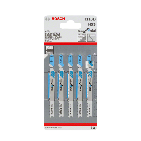 Lot de 5 lames de scie sauteuse 92 mm T 118B HSS Métal BOSCH