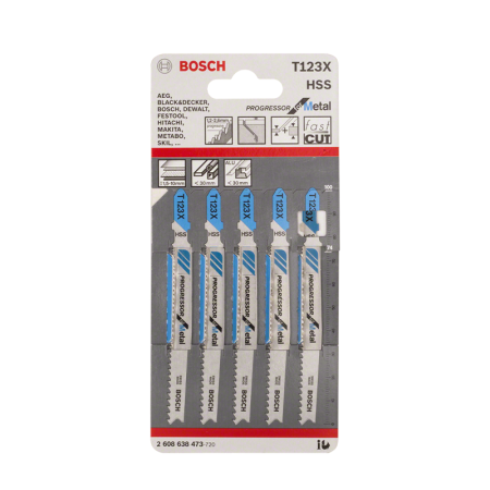 Lot de 5 lames de scie sauteuse 100 mm T 123 XF HSS Métal BOSCH