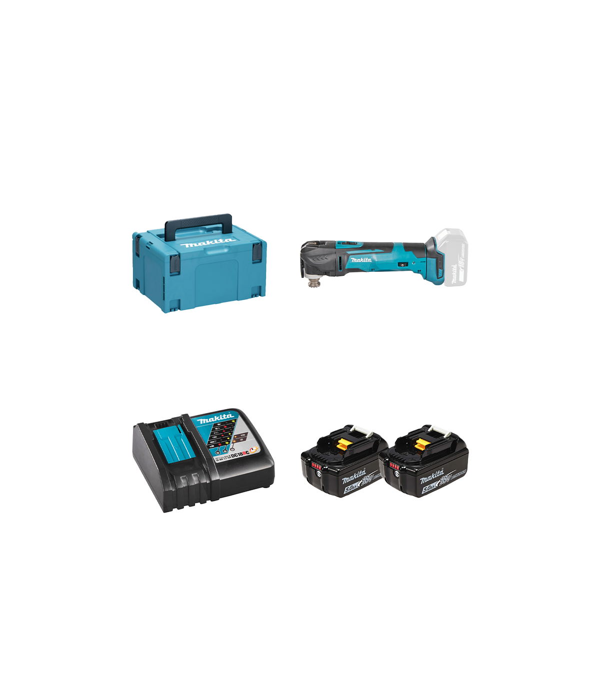 Découpeur-ponceur DTM51ZJX3 + 2 batteries BL1850B 18V 5 Ah + 1 chargeur rapide DC18RC MAKITA