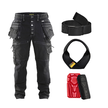 Pack Pantalon X1900 artisan stretch 2D + Genouillères + Ceinture + Porte-marteau BLAKLADER