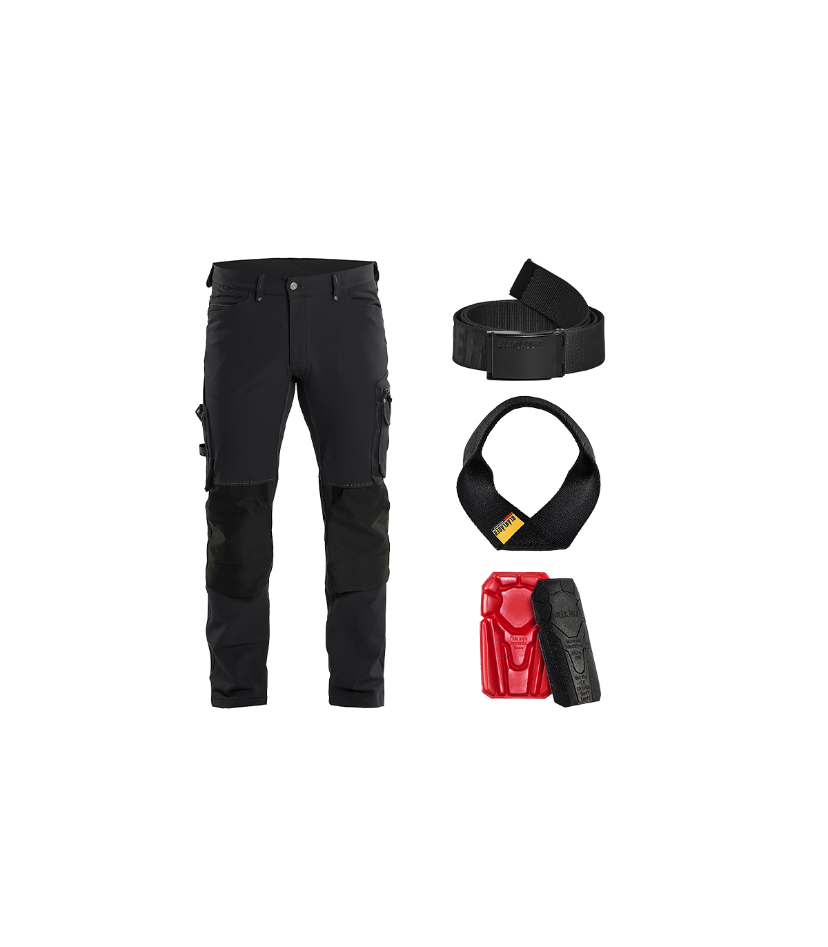 Pack Pantalon X1900 artisan stretch 4D + Genouillère + Ceinture unie noire + Boucle porte marteau BLAKLADER