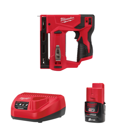 Agrafeuse 12V M12 BST-0 + 1 batterie 12V 2 Ah + chargeur C12C MILWAUKEE