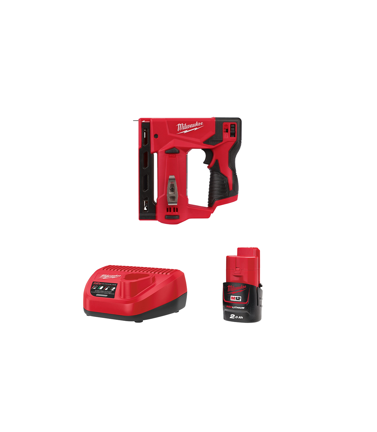 Agrafeuse 12V M12 BST-0 + 1 batterie 12V 2 Ah + chargeur C12C MILWAUKEE