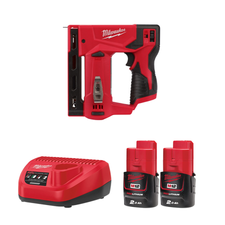 Agrafeuse 12V M12 BST-0 + 2 batteries 12V 2 Ah + chargeur C12C MILWAUKEE