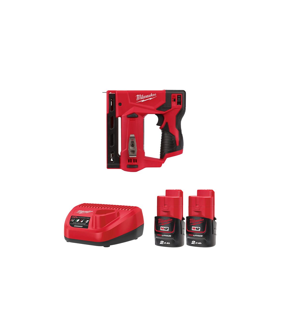 Agrafeuse 12V M12 BST-0 + 2 batteries 12V 2 Ah + chargeur C12C MILWAUKEE