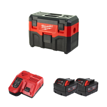 Aspirateur 18V M18 VC2-0 + 2 batteries 18V 5 Ah + chargeur M12-18FC MILWAUKEE