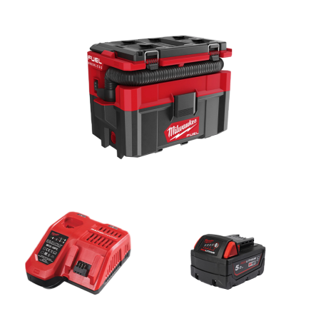 Aspirateur 18V M18 FPOVCL-0 + 1 batterie 18V 5 Ah + chargeur M12-18FC MILWAUKEE