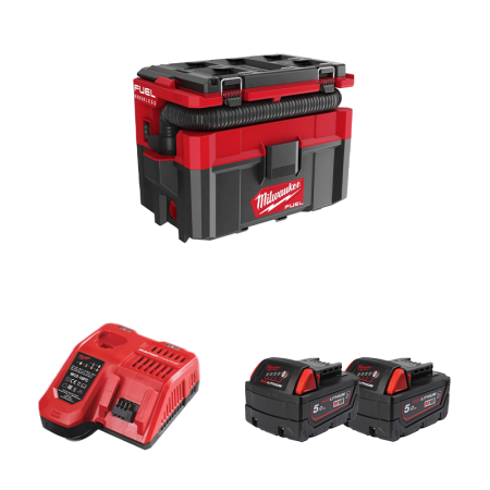 Aspirateur 18V M18 FPOVCL-0 + 2 batteries 18V 5 Ah + chargeur M12-18FC MILWAUKEE