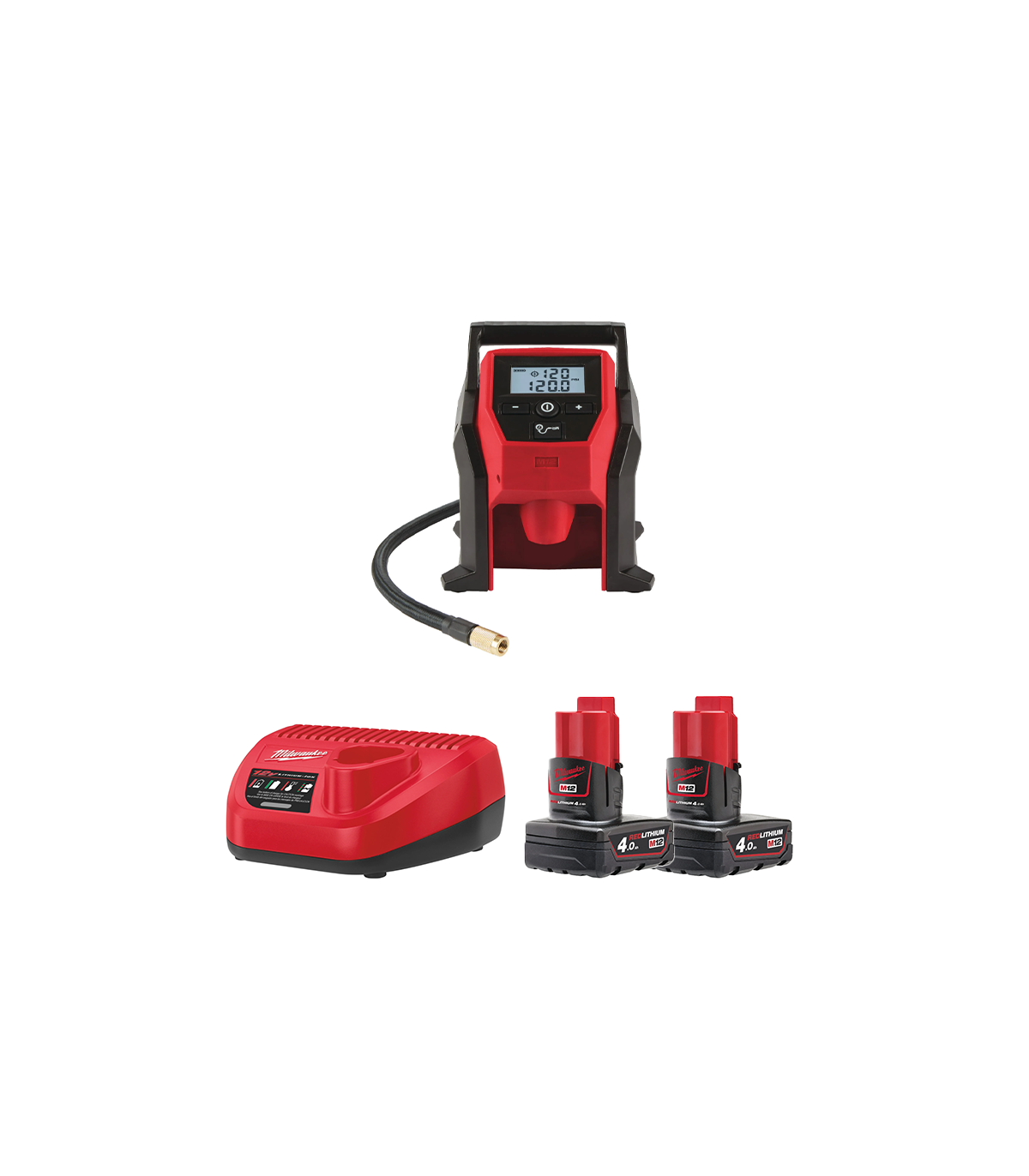 Compresseur / gonfleur 12V M12  BI-0 + 2 batteries 12V 4 Ah + 1 chargeur C12C MILWAUKEE