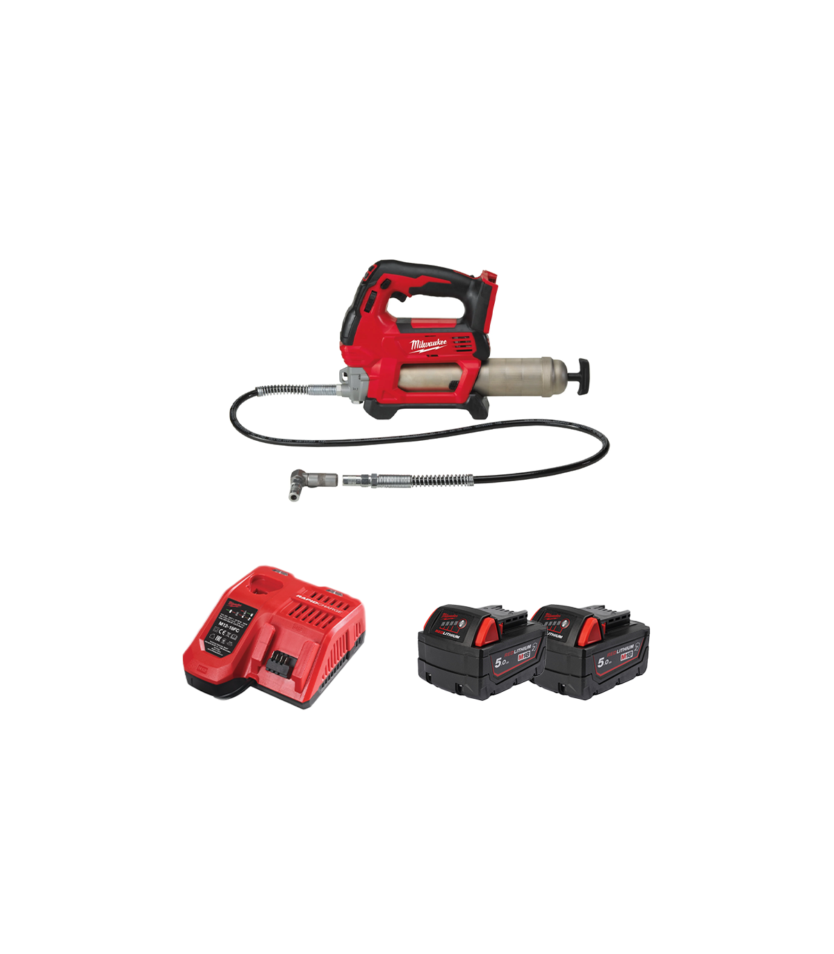 Pompe à graisse 18V M18 GG-0 + 2 batteries 18V 5 Ah + chargeur M12-18FC MILWAUKEE