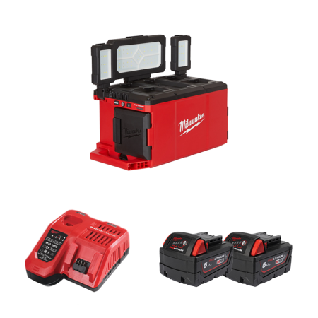 Projecteur de chantier 18V M18 POALC-0 + 2 batteries 18V 5 Ah + chargeur M12-18FC MILWAUKEE