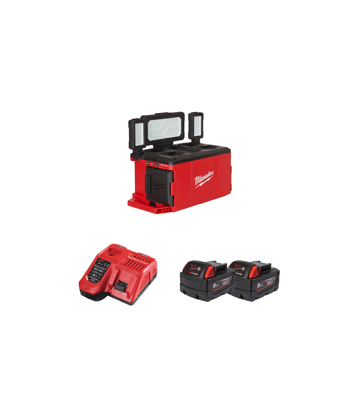 Projecteur de chantier 18V M18 POALC-0 + 2 batteries 18V 5 Ah + chargeur M12-18FC MILWAUKEE