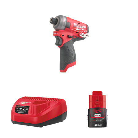 Visseuse à chocs 12V M12 FQID-0 + 1 Batterie 12V 2 Ah + 1 Chargeur C12C MILWAUKEE