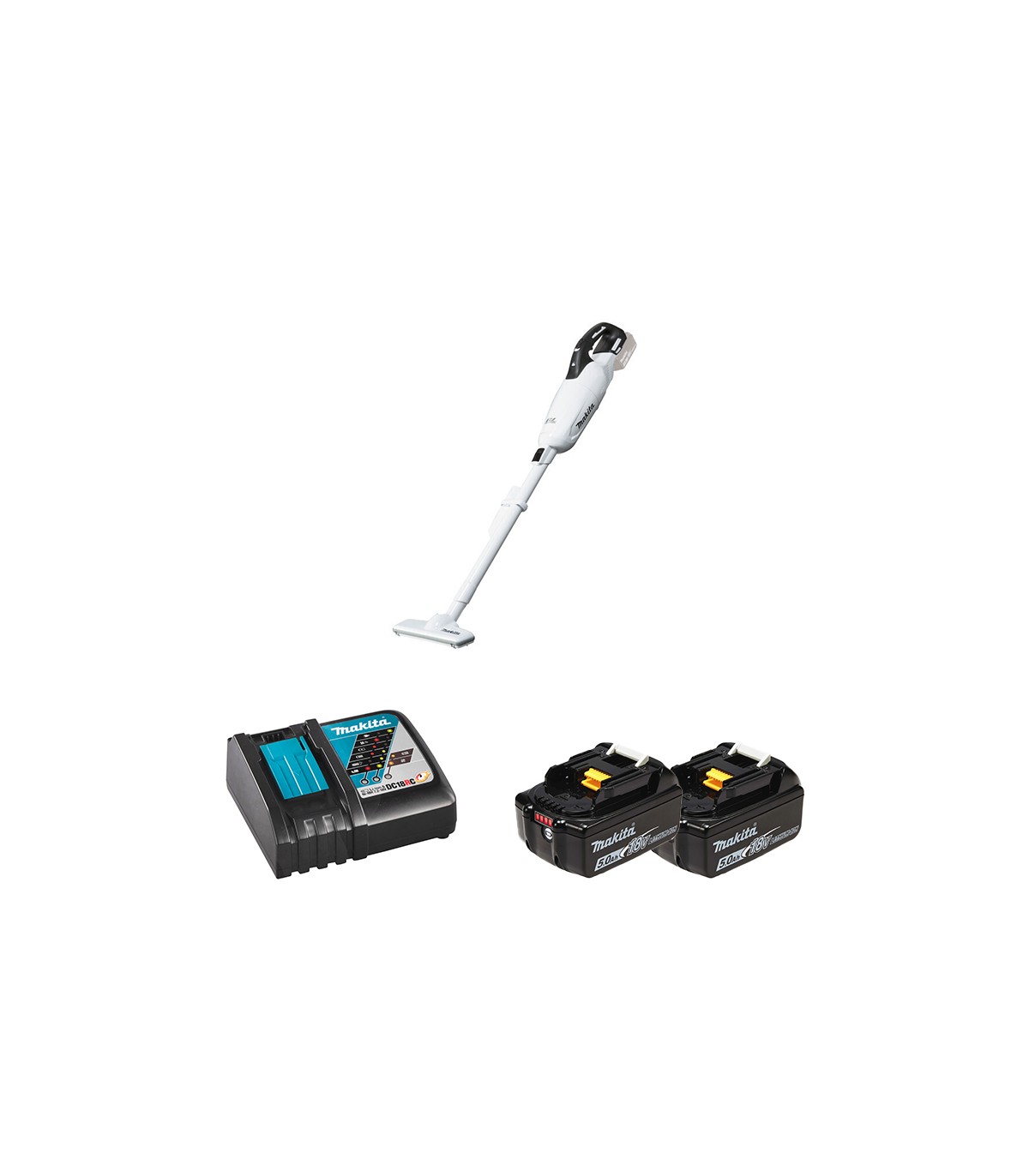 Aspirateur 18V Blanc DCL284FZW + 2 batteries BL1850B 18V 5 Ah + 1 chargeur DC18RC MAKITA