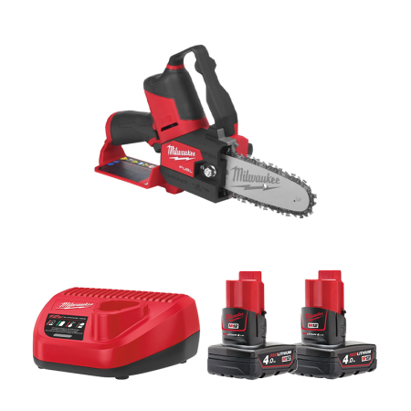 Tronçonneuse d'élagage 12V M12 FHS-0 + 2 batteries 12V 4 Ah + chargeur C12C MILWAUKEE