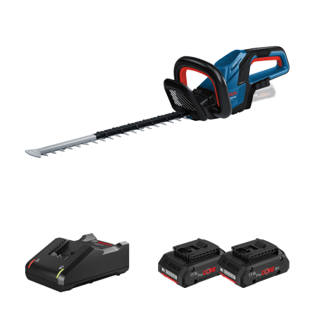 Taille haie sans fil GHE 18V-50 + 2 batteries ProCore 18V 4 Ah + Chargeur GAL 18V-40 BOSCH