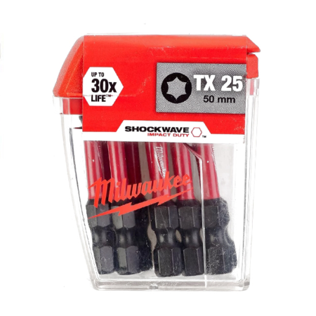 Lot de 10 embouts de vissage Shockwave TX25 x 50mm MILWAUKEE