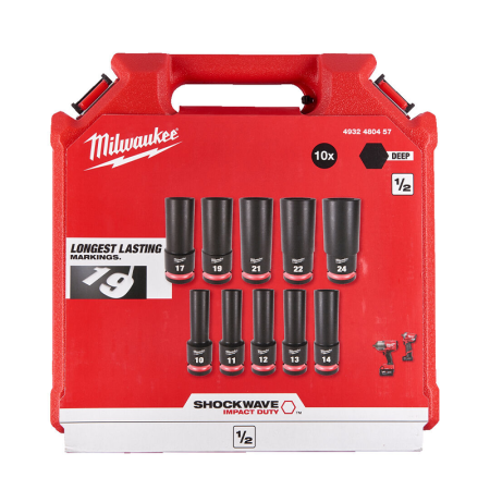 Coffret de 10 douilles 1/2“ SHOCKWAVE™ IMPACT Ø10-24 mm MILWAUKEE