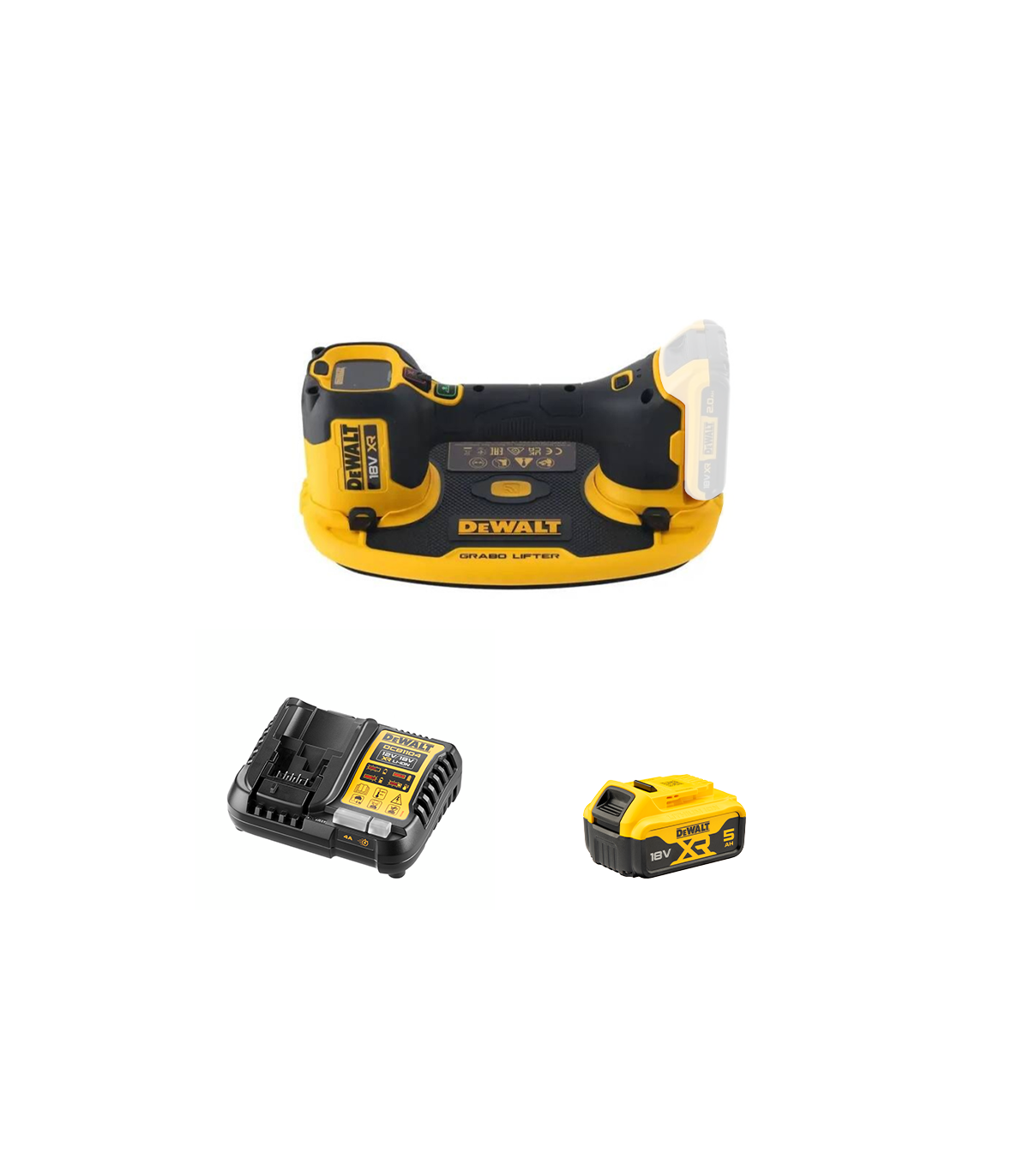 Ventouse à vide d'air 18V DCE590N-XJ + 1 batterie 18V 5 Ah + 1 Chargeur DCB1104-QW DEWALT