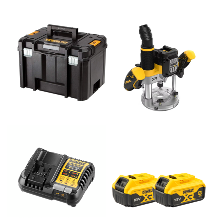 Défonceuse XR 18V DCW620NT-XJ + 2 batteries 18V 5 Ah + 1 Chargeur DCB1104-QW DEWALT