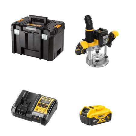 Défonceuse XR 18V DCW620NT-XJ + 1 batterie 18V 5 Ah + 1 Chargeur DCB1104-QW DEWALT