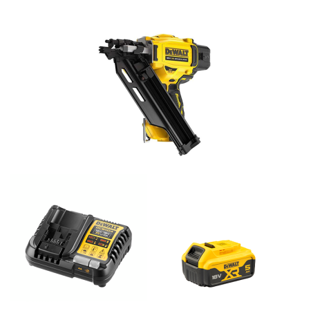 Cloueur de charpente XR 18V DCN930N-XJ + 1 batterie 18V 5 Ah + 1 Chargeur DCB1104-QW DEWALT