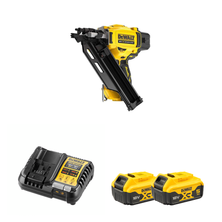 Cloueur de charpente XR 18V DCN930N-XJ + 2 batteries 18V 5 Ah + 1 Chargeur DCB1104-QW DEWALT