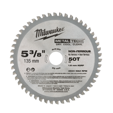 Lame de scie circulaire métal Ø135 mm 50 dents MILWAUKEE
